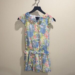 Ralph Lauren Size 8 Pastel Cap Sleeve floral short sleeve ruffled chiffon dress